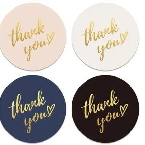 50 Gold Thank You Stickers 1.5” Round Foil Labels
